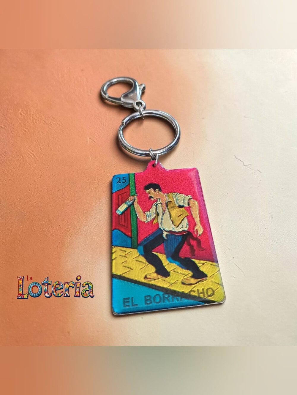 La Lotería El Borracho Keychain – Colorful Pink Design